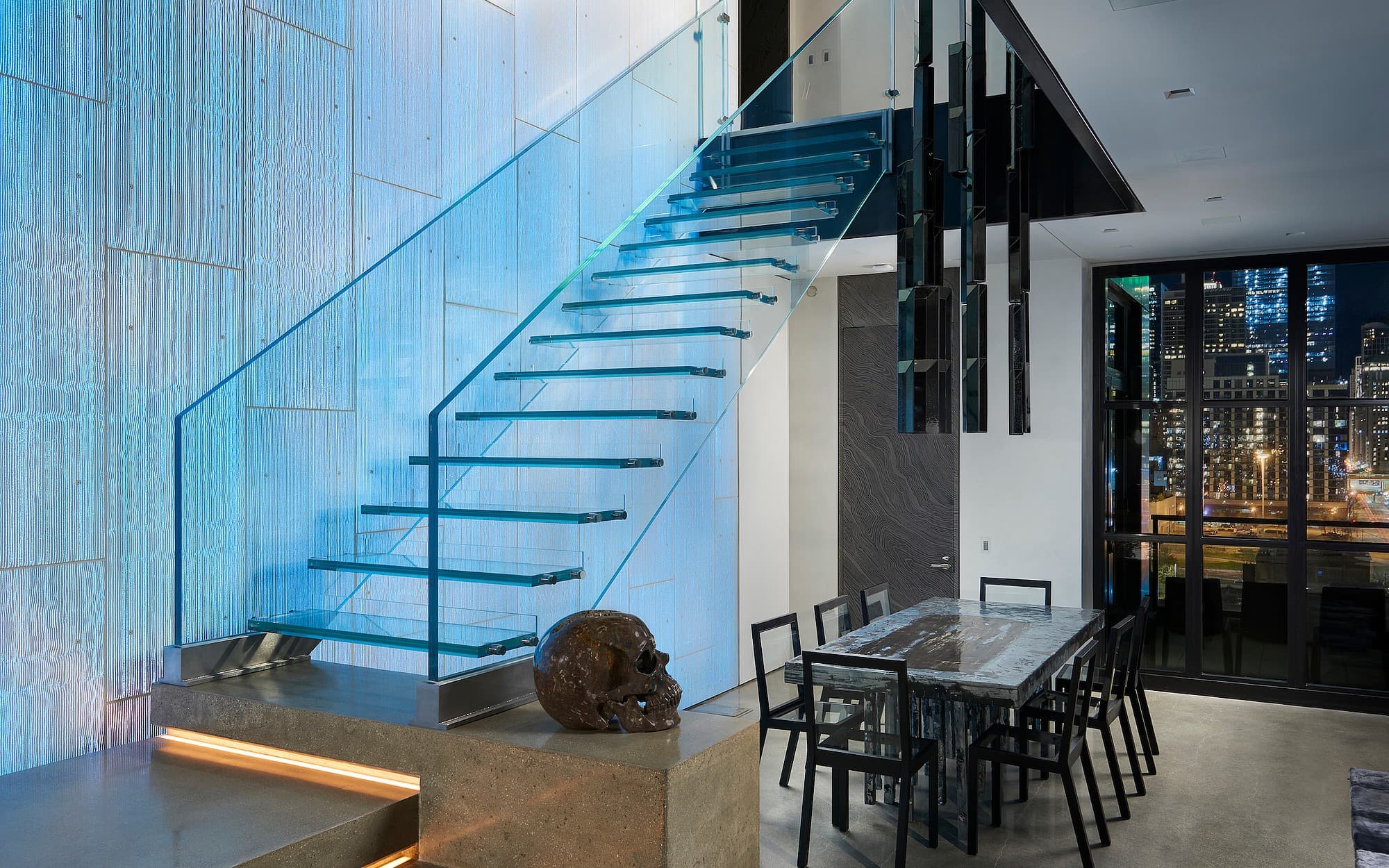Residential stair with custom glass railing system