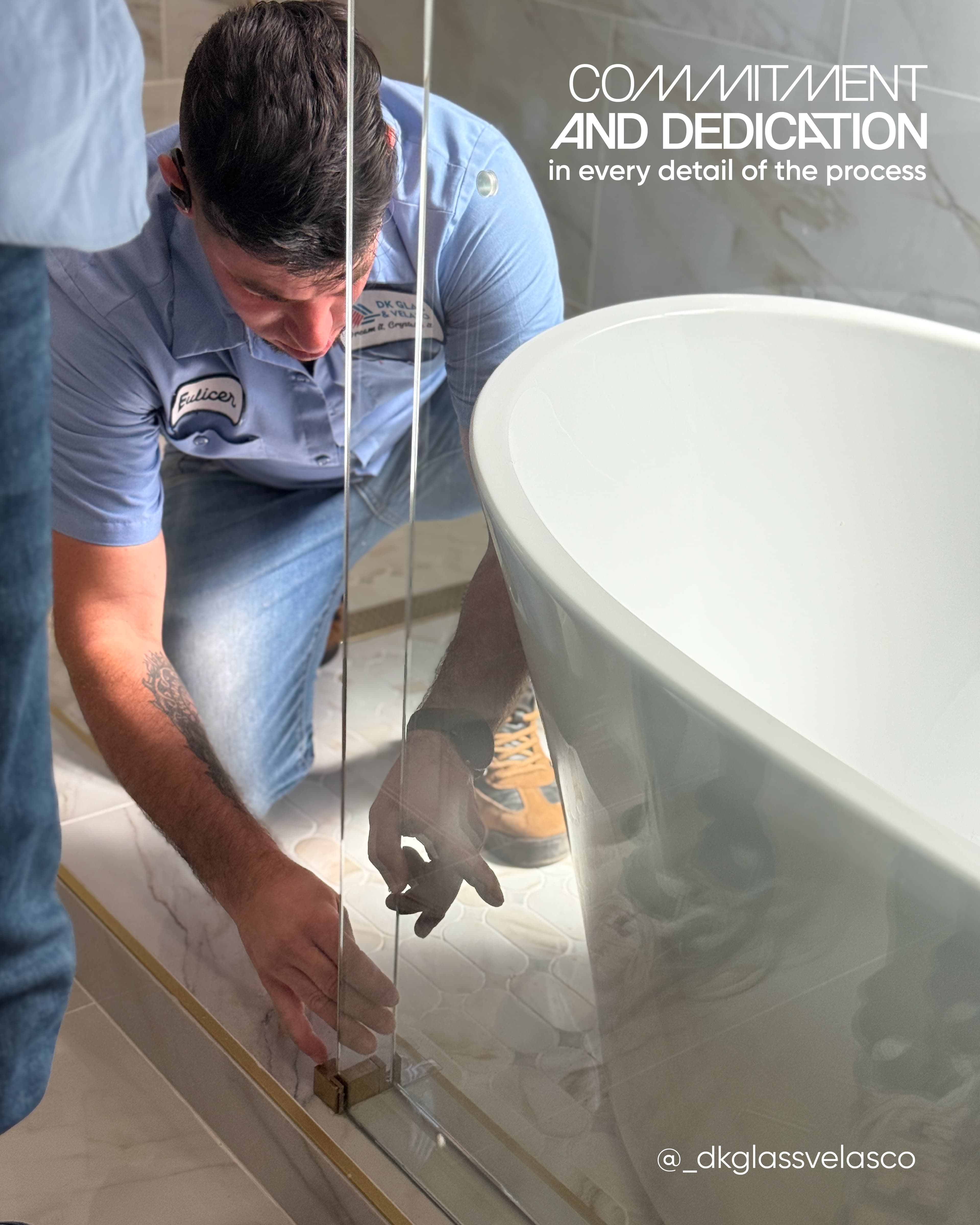 Professional installer placing architectural glass panel