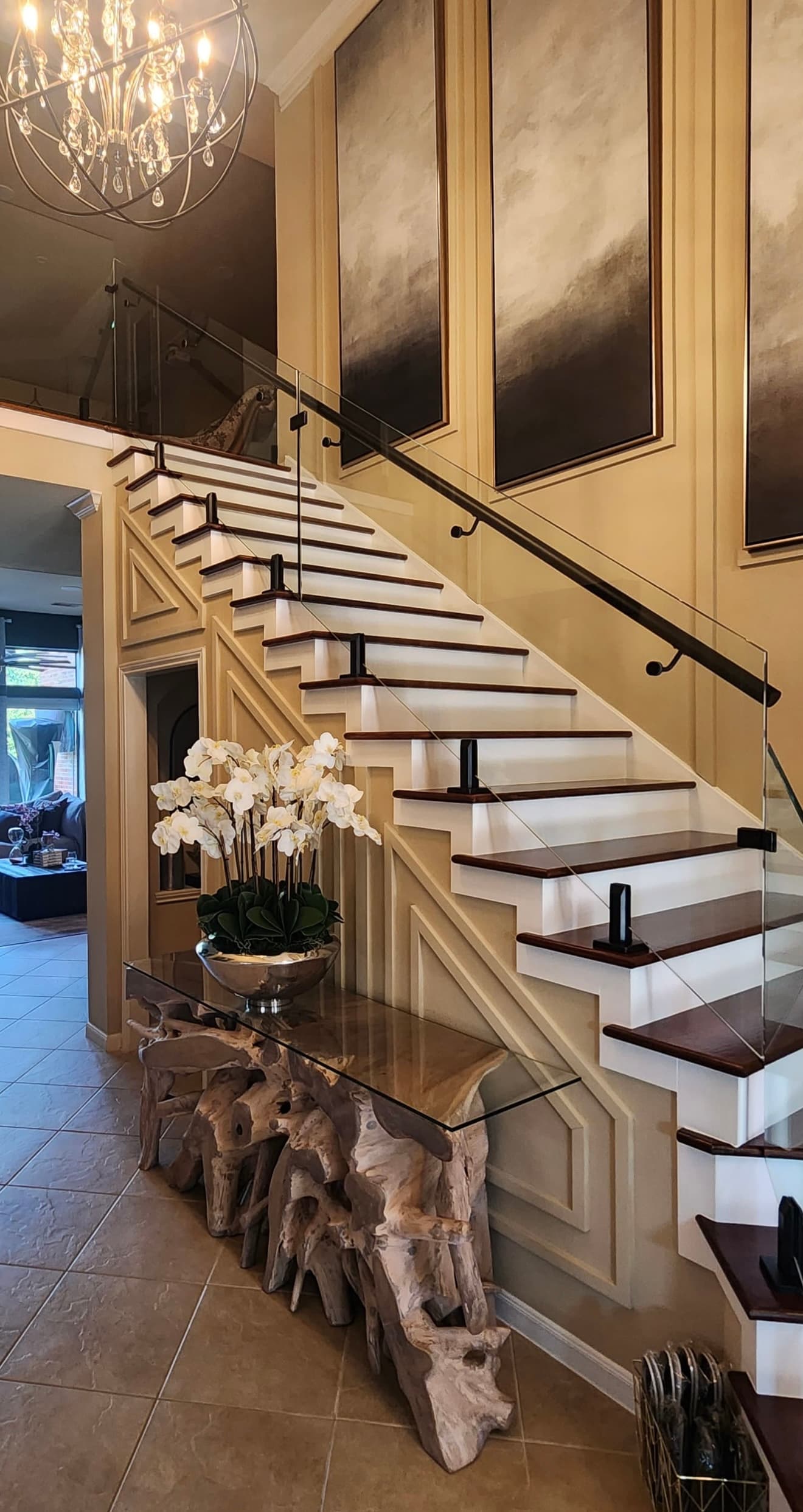 Installed stair and guardrail glass system