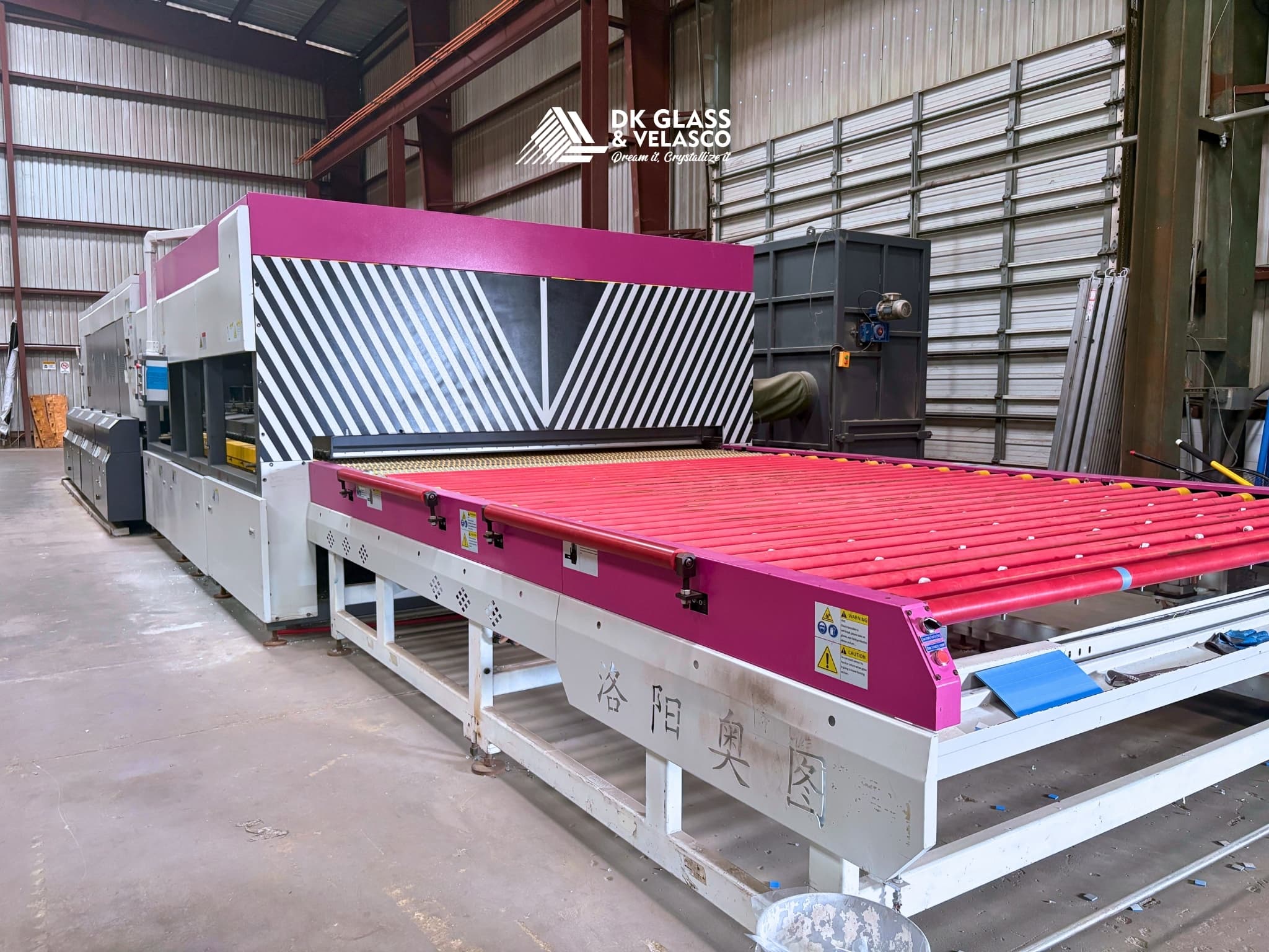 Glass panel entering tempering cycle