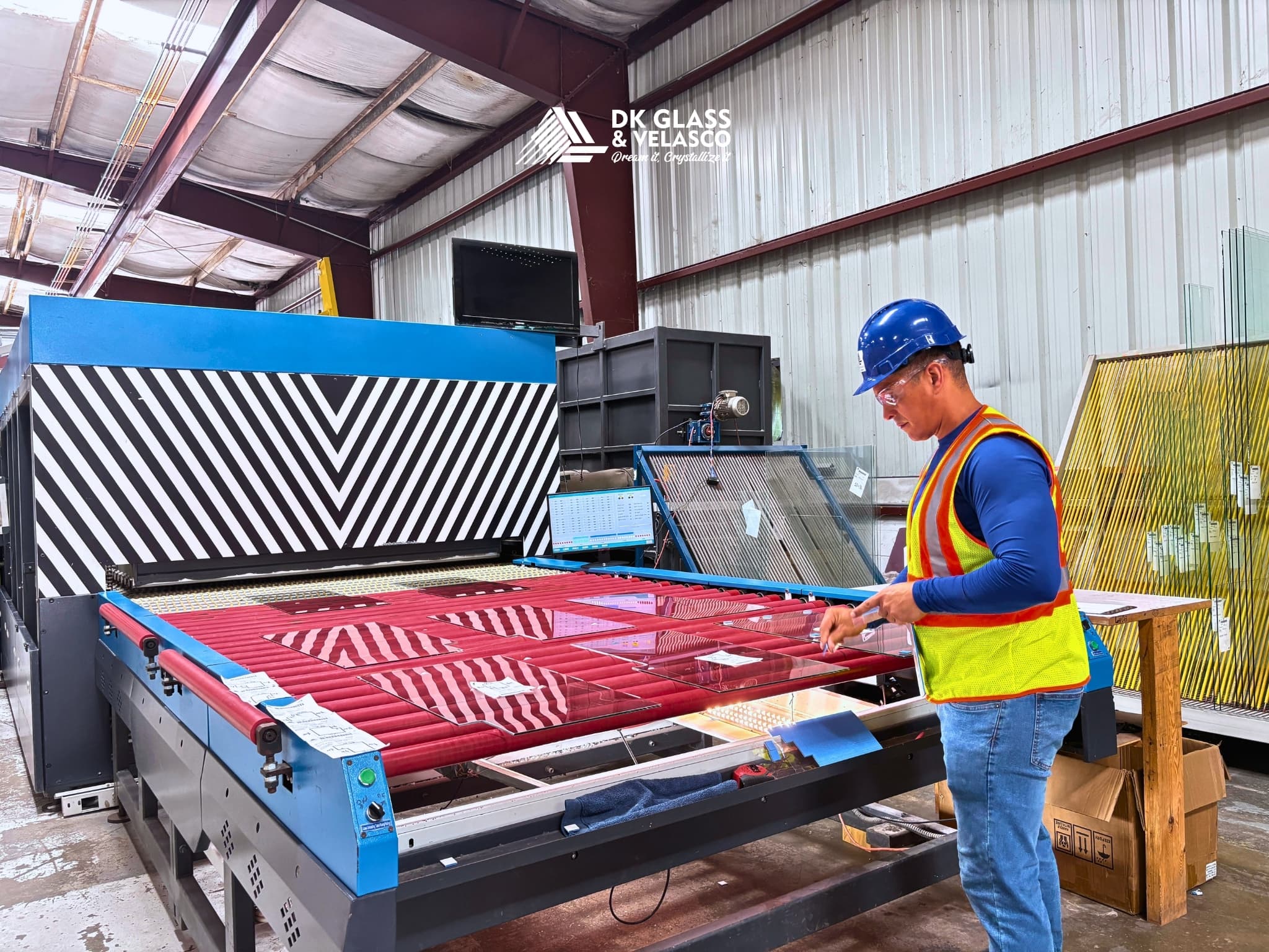 Tempered glass process line in production